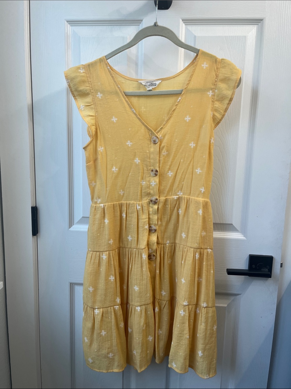 Sweet Wanderer Sunlit Yellow Button-Tiered Girl's Dress